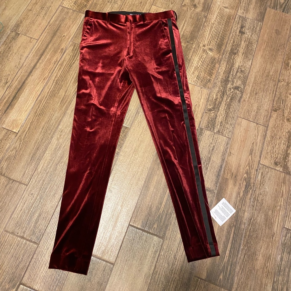 ASOS Men's Red Velvet Pants with Black Stripe